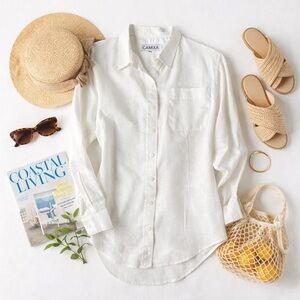 Camixa White Linen Button Down Shirt | 100% Linen | Size M